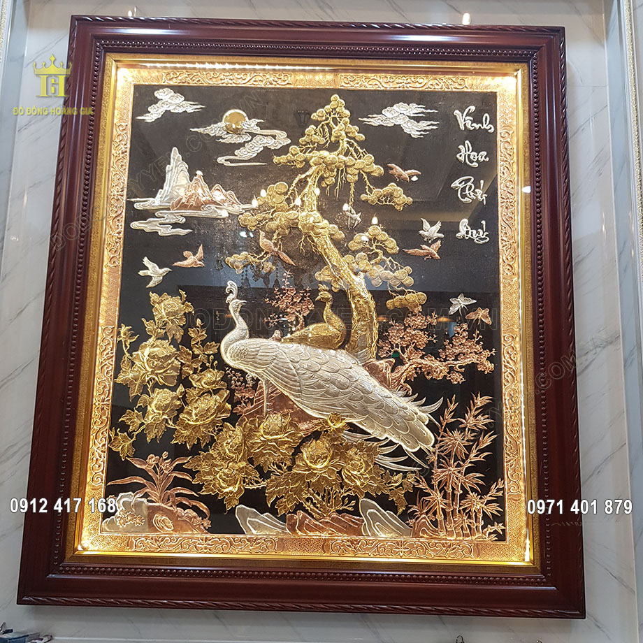 Bức tranh Vinh Hoa Ph&uacute; Qu&yacute; khổ đứng mạ tam kh&iacute; 1m55